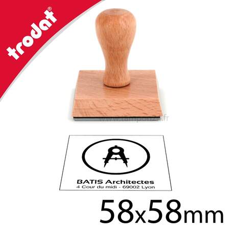 Cachet bois 58x58mm personnalisable avec logo