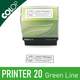 Vue du dessus du Colop Printer 20 Green Line et impression sur papier blanc